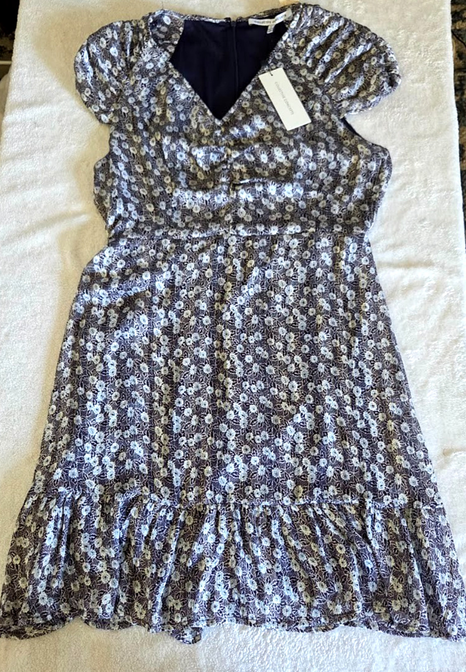 Collective Concepts Womens XS Jazzy Floral Mini Dress NWT Navy Puff Sleeve V-Nec